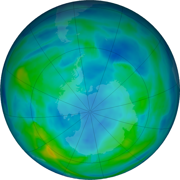 Antarctic ozone map for 13 May 2019
